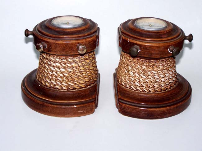 A pair of Nautical Motif Bookends circa 1950-1960 with compasses on the top
